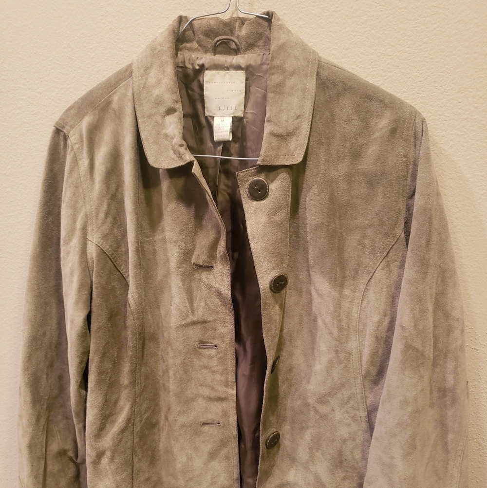 J.Jill Jacket Coat Suede Leather Jacket Size: Medium Gray Button Front